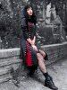 Hooded Lace Up Grommets Colorblock Gothic Coat -  