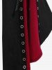 Hooded Lace Up Grommets Colorblock Gothic Coat -  