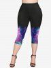 Plus Size Galaxy Glitter Print Pockets Capri Leggings -  