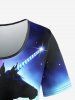 Plus Size Galaxy Unicorn Glitter Print Short Sleeves T-shirt -  