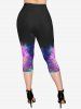 Plus Size Galaxy Glitter Print Pockets Capri Leggings -  