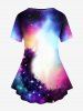 Plus Size Galaxy Unicorn Glitter Print Short Sleeves T-shirt -  