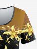 Plus Size Colorblock Butterfly Flower Print Short Sleeves T-shirt -  