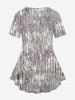 Plus Size Sparkling Sequin Print Short Sleeves T-shirt -  