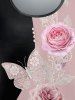 T-shirt Fleur Papillon Imprimée en Blocs de Couleurs de Grande Taille à Manches Courtes - Rose clair M