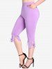 Plus Size Butterfly Lace Panel Pockets Capri Pants -  