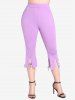 Plus Size Butterfly Lace Panel Pockets Capri Pants -  