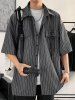 Chemise à Rayure Verticale Imprimée Boucle à Goutte Epaule avec Poche à Rabat Design - Gris XXL