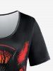 T-shirt Gothique Lapin Arbre Lune Imprimés à Manches Courtes - Noir XS