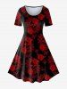Gothic Skull Rose Print A Line Tee Dress -  