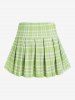Plus Size Lace-up Ruffles Backless Top and Pleated Plaid Skirt Padded Tankini Swimsuit -  