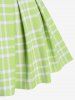 Plus Size Lace-up Ruffles Backless Top and Pleated Plaid Skirt Padded Tankini Swimsuit -  