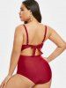 Maillot de Bain d'Années 1950 Découpé Tordu à Coupe Haute sans Dos de Grande Taille Une-Pièce - Rouge Vineux 5X