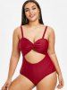 Maillot de Bain d'Années 1950 Découpé Tordu à Coupe Haute sans Dos de Grande Taille Une-Pièce - Rouge Vineux 5X