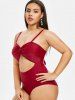Maillot de Bain d'Années 1950 Découpé Tordu à Coupe Haute sans Dos de Grande Taille Une-Pièce - Rouge Vineux 5X