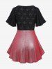 Plus Size Surplice Heart Buckle Buttons Hollow Out T-shirt -  
