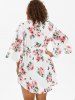 Plus Size Floral Printed Drawstring Waist Lace Insert Dress -  