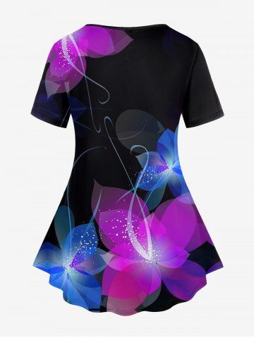 Plus Size Glitter Flower Print T-shirt