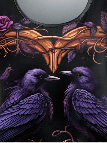 Gothic Birds Heart Flower Print Short Sleeves T-shirt
