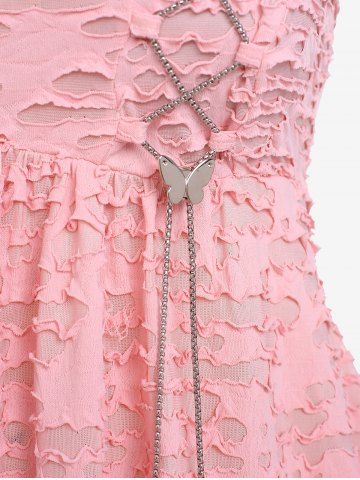Plus Size Butterfly Chians Lace-up O Rings Ripped Tank Top