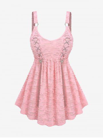 Plus Size Butterfly Chians Lace-up O Rings Ripped Tank Top