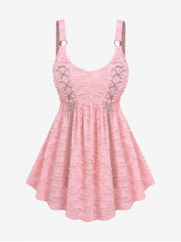 Plus Size Butterfly Chians Lace-up O Rings Ripped Tank Top - LIGHT PINK - 4X | US 26-28