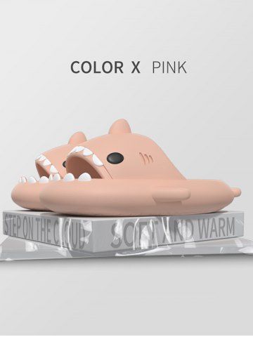 Funny Cute Style Cartoon Shark Shape Indoor Home Chunky Style Cloud Slides Slippers for Men and Women - LIGHT PINK - EU (36-37)