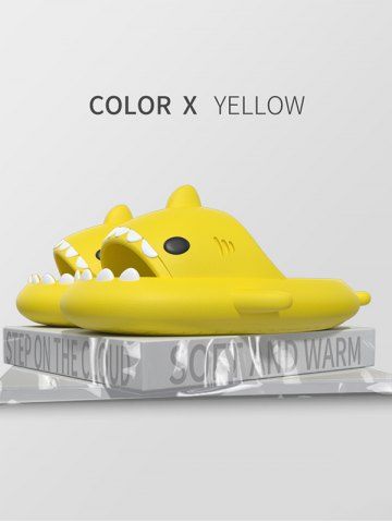 Funny Cute Style Cartoon Shark Shape Indoor Home Chunky Style Cloud Slides Slippers for Men and Women - YELLOW - EU (38-39)
