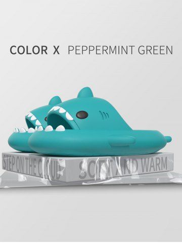 Funny Cute Style Cartoon Shark Shape Indoor Home Chunky Style Cloud Slides Slippers for Men and Women - GREEN - EU (36-37)