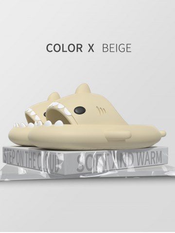 Funny Cute Style Cartoon Shark Shape Indoor Home Chunky Style Cloud Slides Slippers for Men and Women - WHITE - EU (44-45)