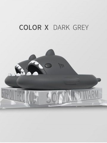 Funny Cute Style Cartoon Shark Shape Indoor Home Chunky Style Cloud Slides Slippers for Men and Women - DARK GRAY - EU (36-37)