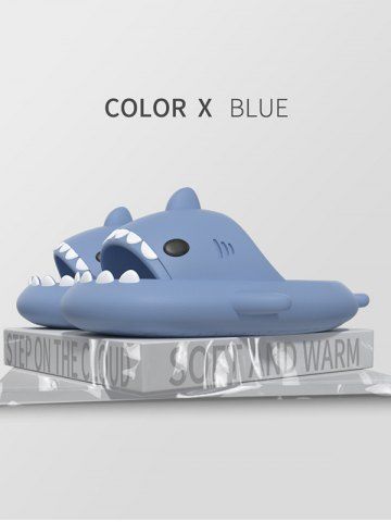 Funny Cute Style Cartoon Shark Shape Indoor Home Chunky Style Cloud Slides Slippers for Men and Women - LIGHT BLUE - EU (36-37)