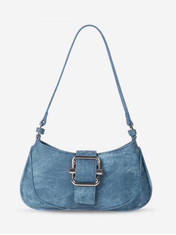 Women's Retro Daily Party Buckle Mixed Media Shoulder Bag - BLUE
