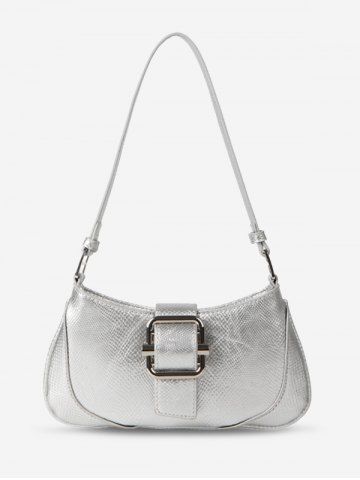 Women's Retro Daily Party Buckle Mixed Media Shoulder Bag - SILVER