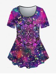 Plus Size Sparkling Sequin Floral Figure Print T-shirt -  