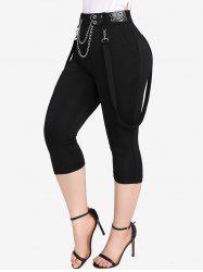 Pantalon Capri à Bretelle Chaîne de Grande Taille à Œillet - Noir M | US 10