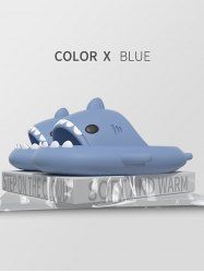 Sandales D'Intérieur et Extérieur Épaisses en Forme de Requin de Dessin Animé Amusant pour Hommes - Bleu clair EU (36-37)