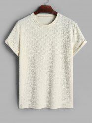 Plain Color Bubble Jacquard Textured Short Sleeves T-shirt -  