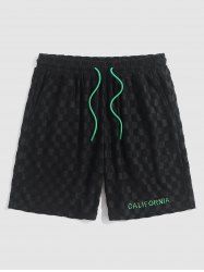 CALIFORNIA Letter Embroidered Checkered Jacquard Sports Shorts -  