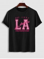T-shirt manches courtes imprimé lettre Los Angeles - Rose clair L