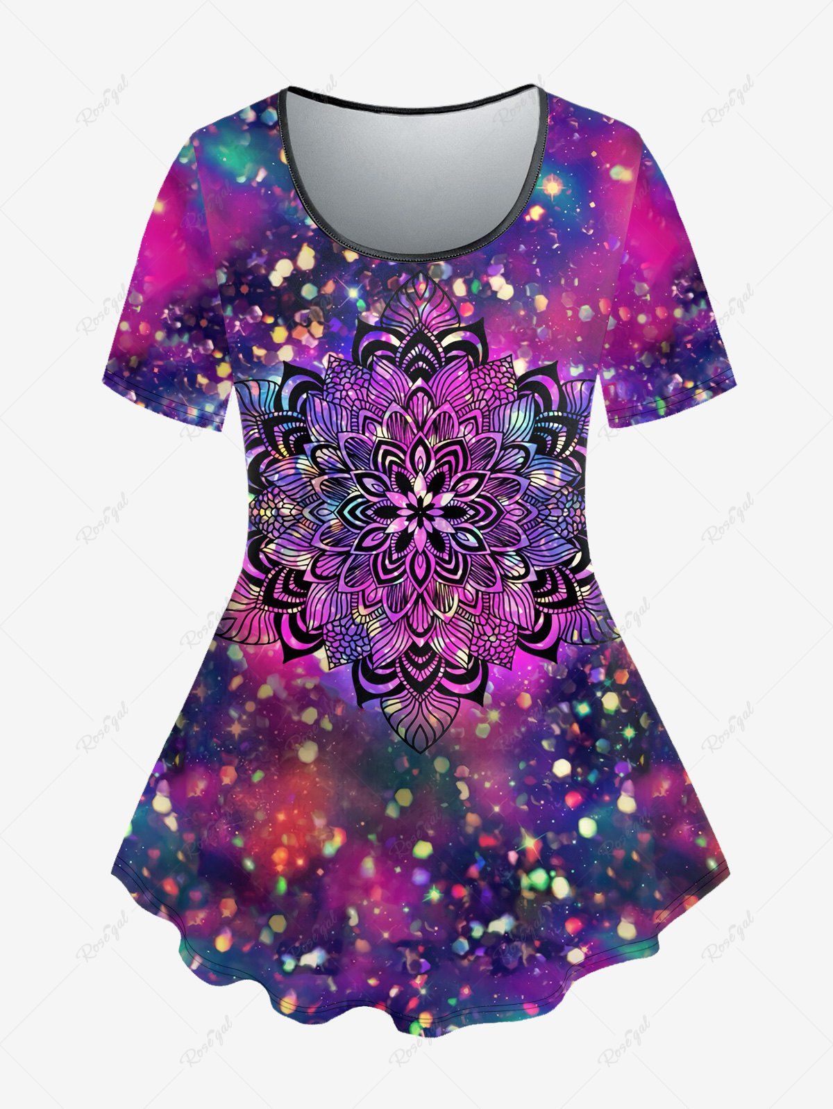Shop Plus Size Sparkling Sequin Floral Figure Print T-shirt  