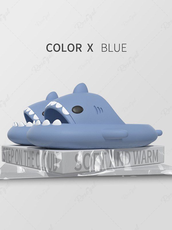 Sandales D'Intérieur et Extérieur Épaisses en Forme de Requin de Dessin Animé Amusant pour Hommes Bleu clair EU (36-37)