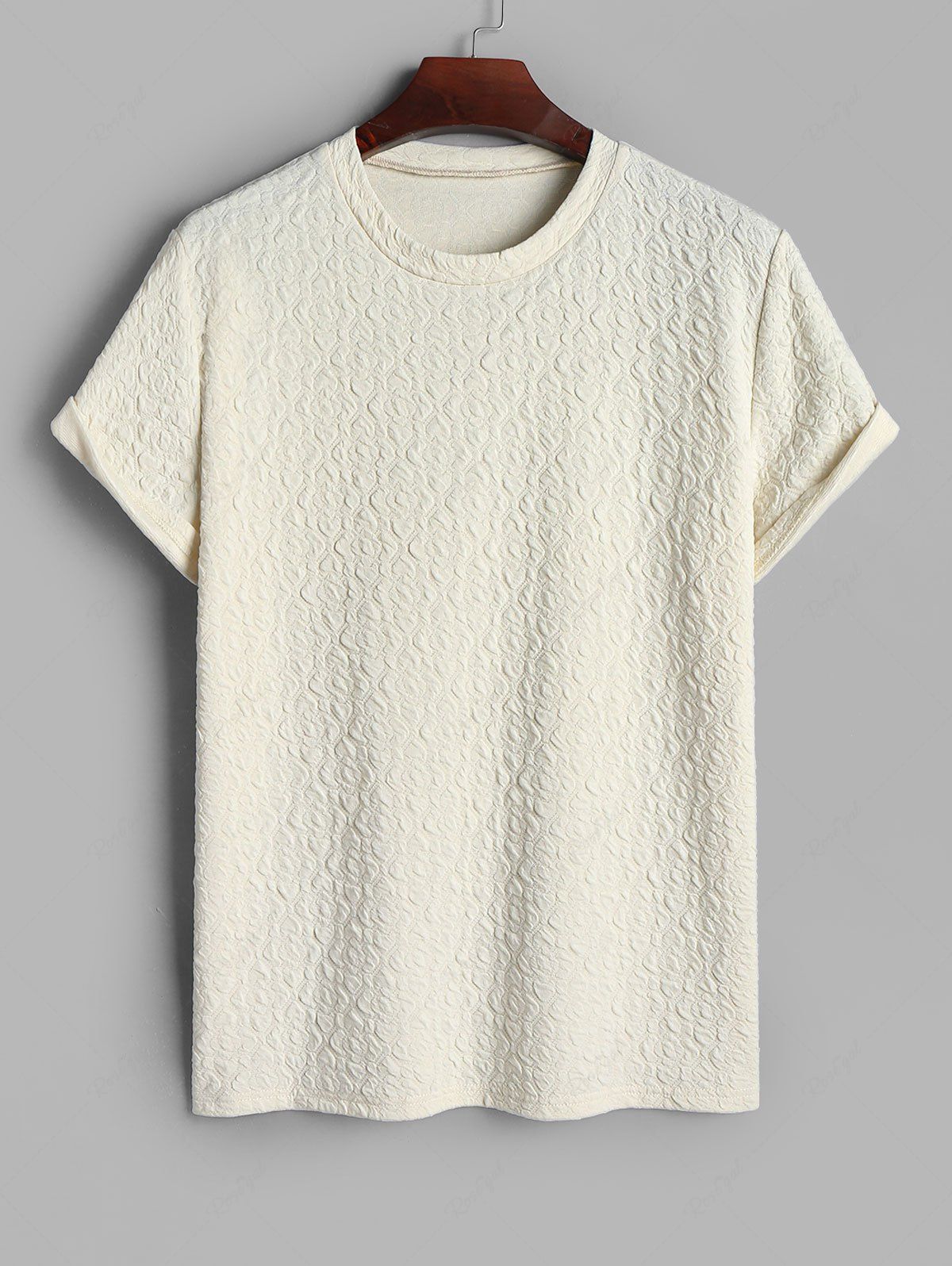 Hot Plain Color Bubble Jacquard Textured Short Sleeves T-shirt  