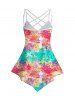 Tie Dye Painting Lattice Strap Asymmetrical Hem Long Tank Top -  