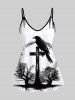 Haut à Bretelles Fines avec Croisés et à Imprimé Oiseaux sur Branches D'Arbre Style Gothique - Blanc 