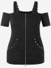 T-shirt Zippé Epaule Dénudée de Grande Taille avec Rivets - Noir M | US 10