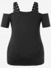 T-shirt Zippé Epaule Dénudée de Grande Taille avec Rivets - Noir M | US 10