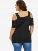 T-shirt Zippé Epaule Dénudée de Grande Taille avec Rivets - Noir M | US 10