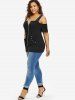 T-shirt Zippé Epaule Dénudée de Grande Taille avec Rivets - Noir M | US 10