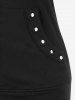 T-shirt Zippé Epaule Dénudée de Grande Taille avec Rivets - Noir 1X | US 14-16
